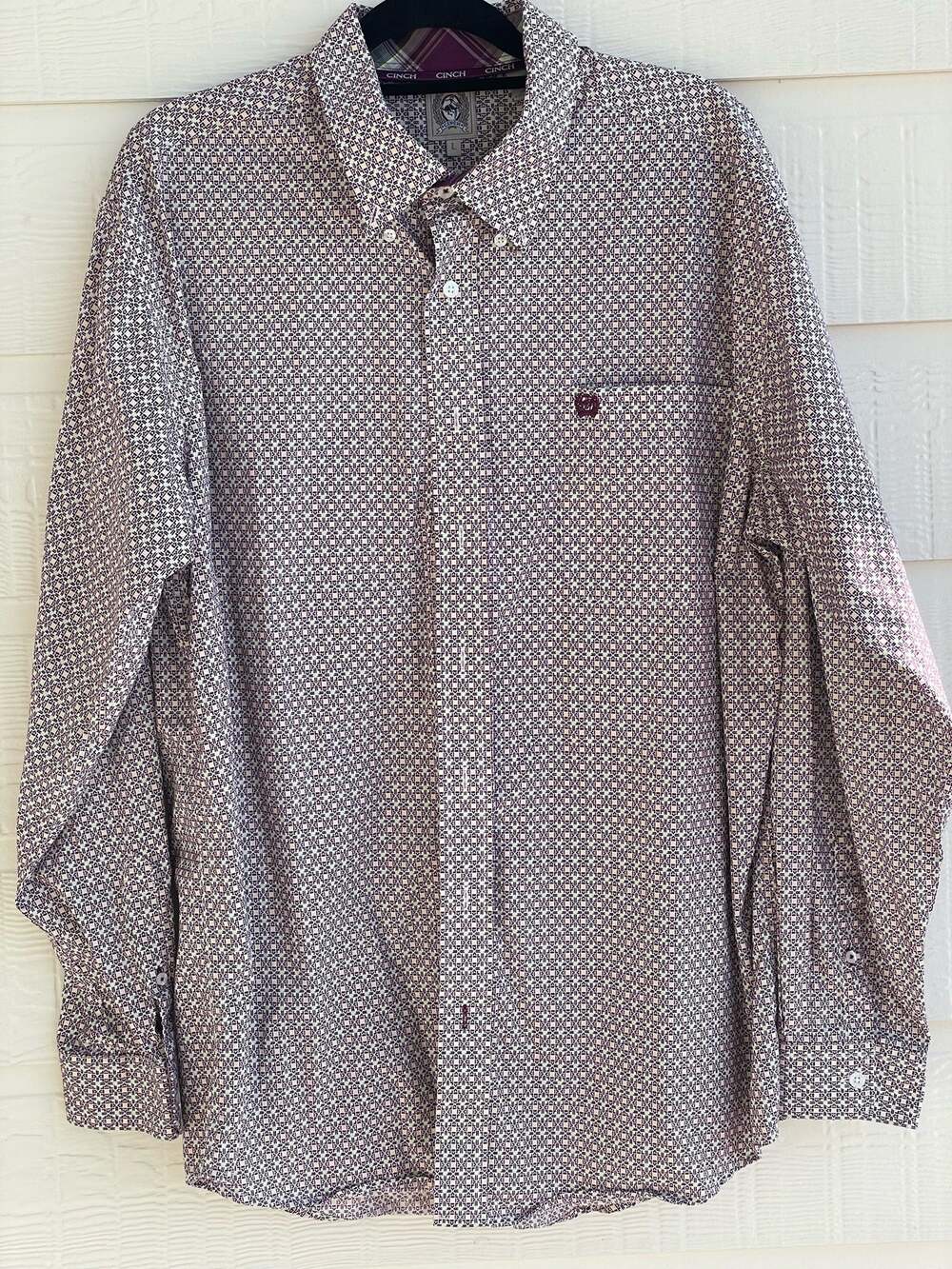 Cinch Men's purple Geo pattern long sleeve western shirt L 100% Cotton